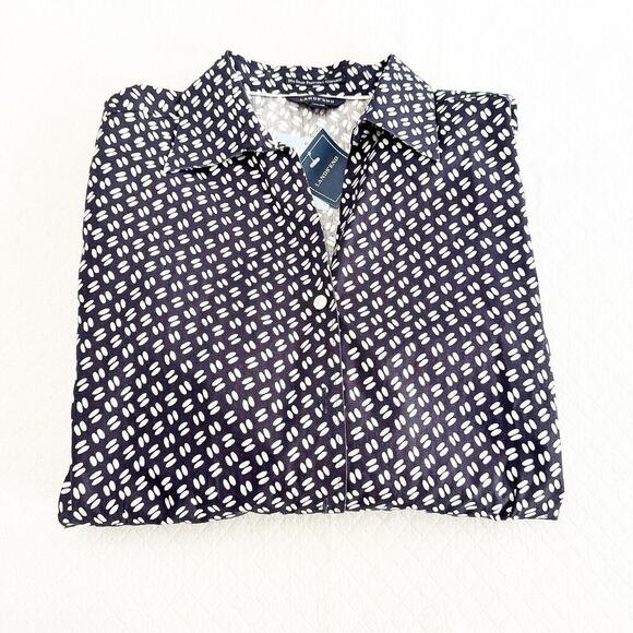 Land's End No Iron Pinpoint Oxford True Navy Print Long Sleeve Shirt Size 20 NWT - Picture 1 of 5